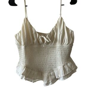 One clothing  Cream Bustier Top L Smocked Ruffle Hem Cami Y2K Boho Cottagecore